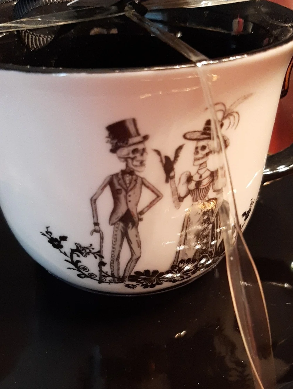 Potter's Studio Mortar &  Bone China Cup with Victorian Skeleton Couple, New